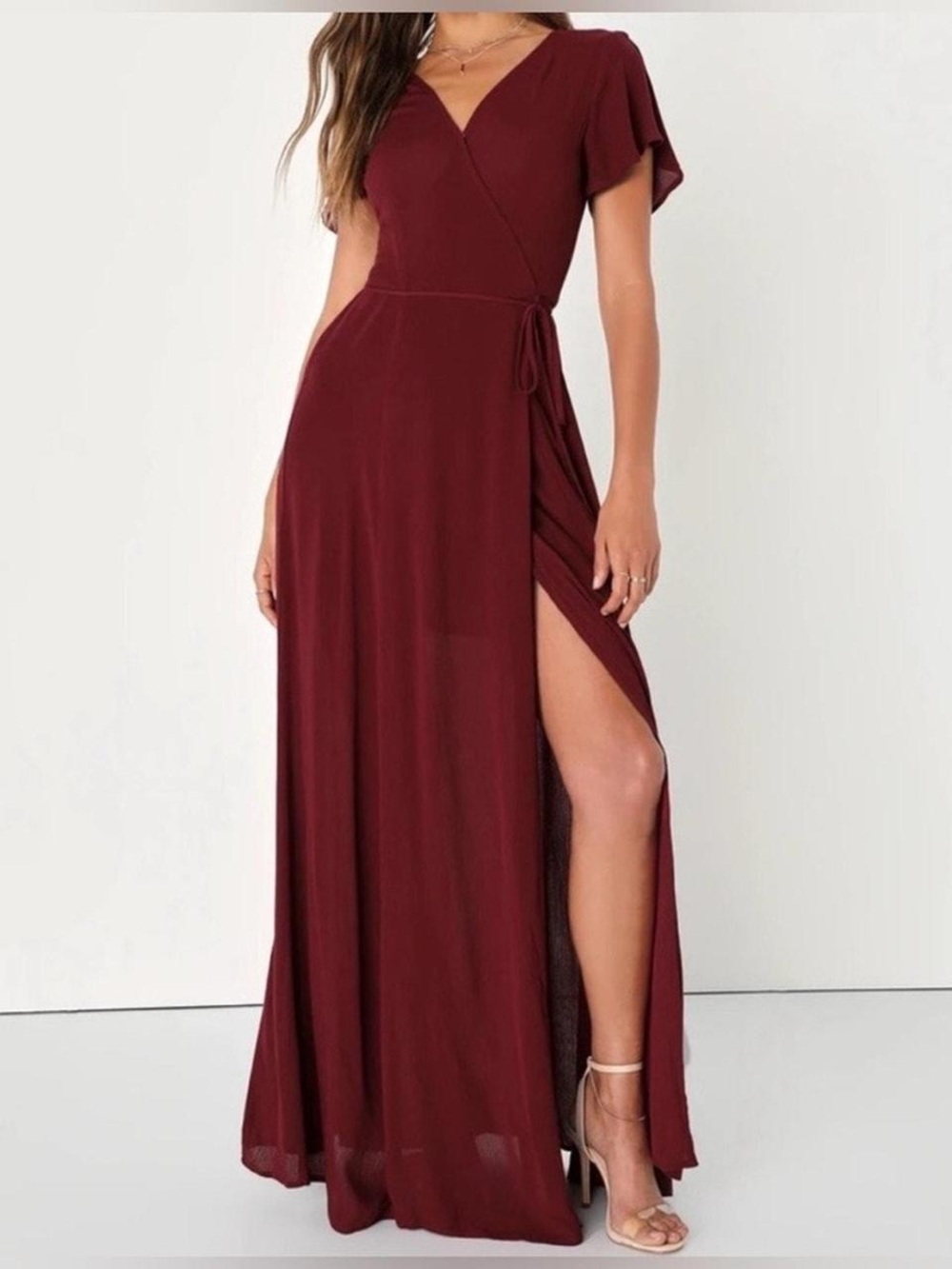 Lulu's Burgundy Wrap Maxi Dress xs‎